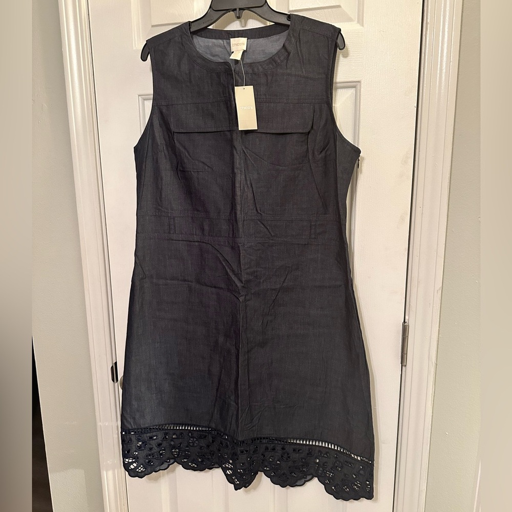 Chico’s DENIM LACE SHORT DRESS SOLID INDIGO Size Chico’s 2.5